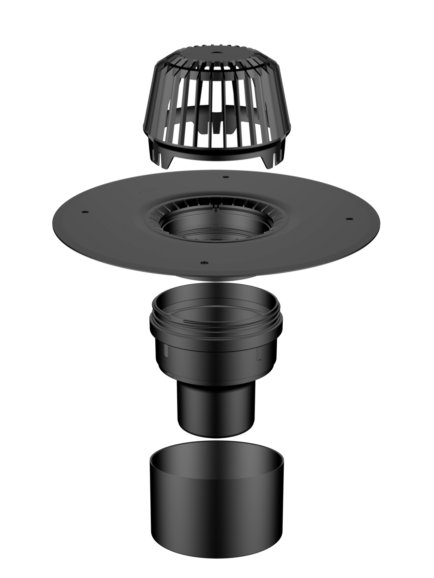 Die einzelnen Elemente können im Baukastensystem zusammengestellt werden, hier am Beispiel eines Dachablaufs Flavent pro