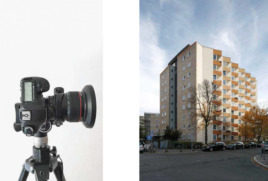 In der Architekturfotografie werden „stürzende Linien“ vermieden, indem die Kamera parallel zum Motiv ausgerichtet wird