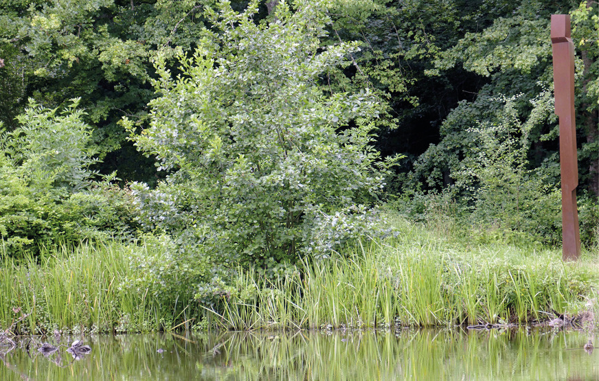 Die Cortenstahl-Skulptur fügt sich perfekt in die Landschaft rund um das Pforzheimer Seehaus ein