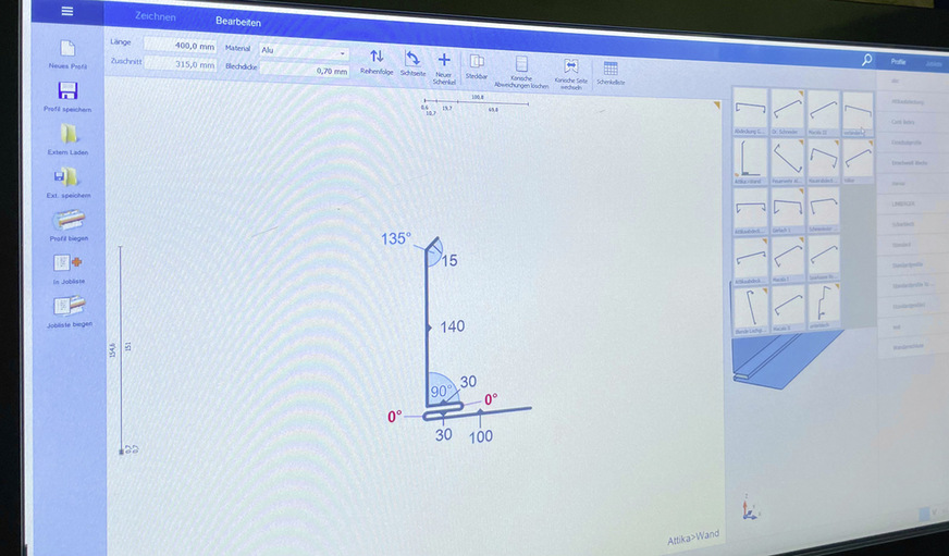 Am Monitor des XL-Centers ist die Grafik eines Wandprofils abgebildet