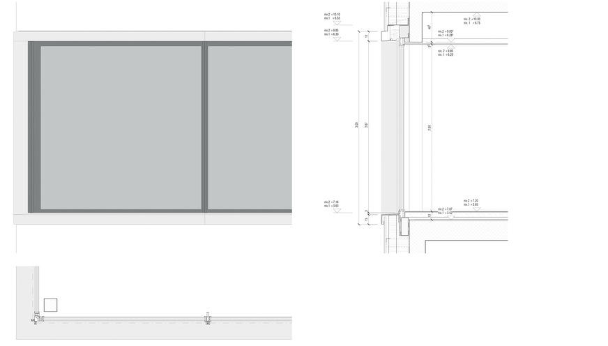 Die Fensteranschlüsse sind ein anspruchsvoll geplanter und gewissenhaft ausgeführter Detailpunkt. Auf- und Umkantungen an den Simsprofilen verschwinden optisch unter den jeweils darüberliegenden seitlichen Laibungen bzw. den Sturzprofilen