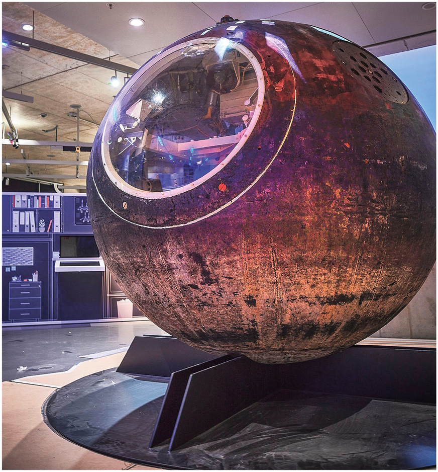 Ausstellungsstück: Die sowjetische Raumkapsel Foton 1 war 1985 im All und veranschaulicht die Kräfte, die beim Wiedereintritt in die Atmosphäre auf Objekte wirken
