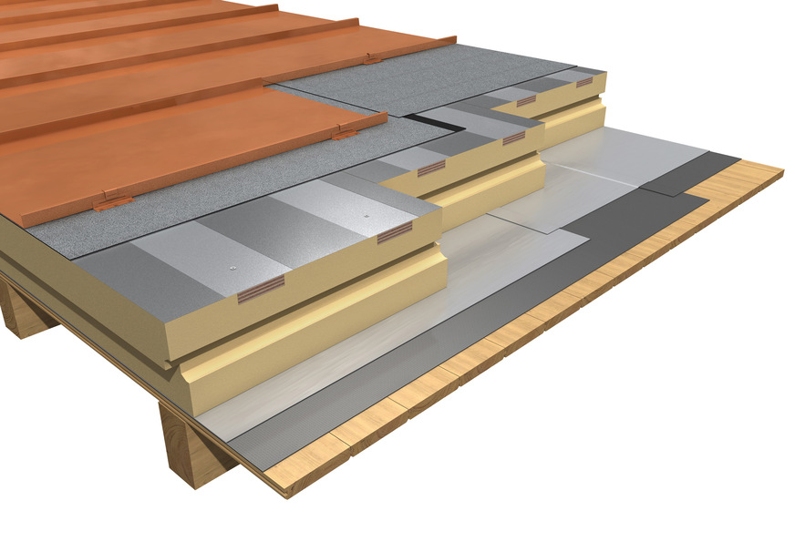 Systemaufbau des Dämmelementes puren M für Dächer und Fassaden mit Metalldeckung