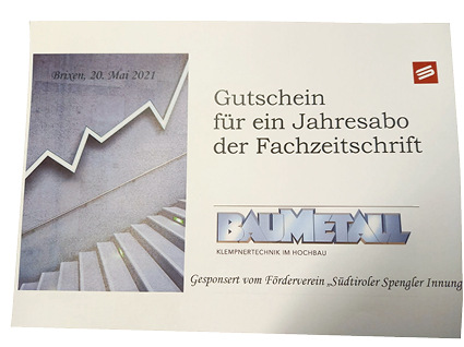 Die drei Jahrgangsbesten erhalten je ein BAUMETALL-Freiabonnement