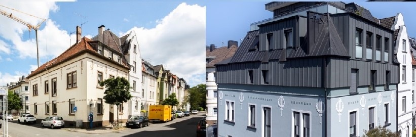 Die alte und neue Gebäudeansicht im direkten Vergleich