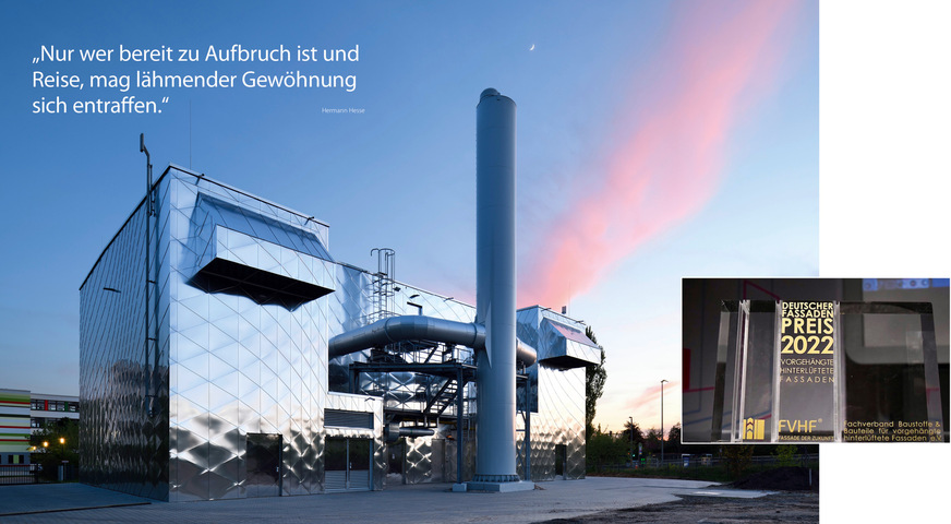 Die Aluminiumfassade des Blockheizkraftwerks ­ Möckern wurde mit dem ­Deutschen ­Fassadenpreis 2022 ­ausgezeichnet