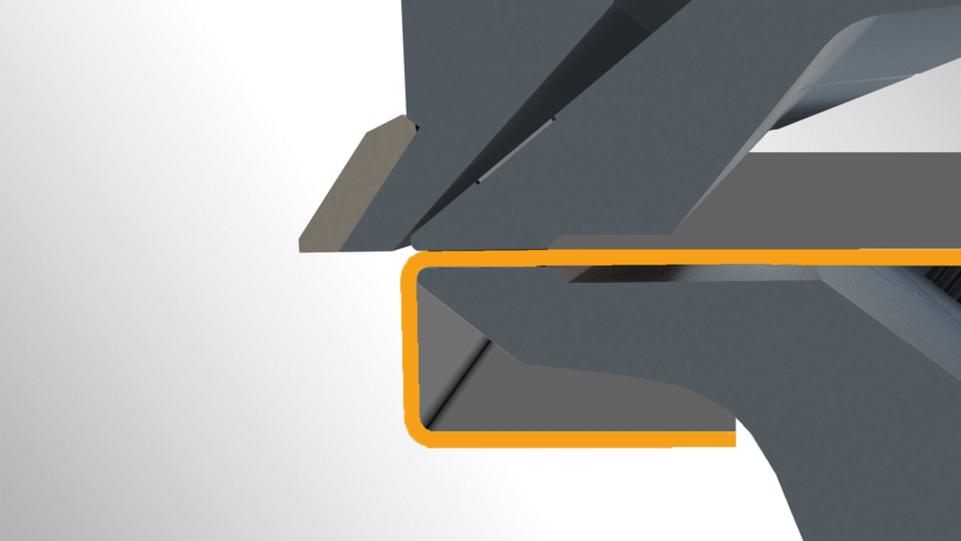 er zusätzliche Biegefreiraum vor der Maschine ermöglicht es, Profile mit einem Seitenverhältnis von bis zu 1:2 maß- und winkelgenau zu produzieren