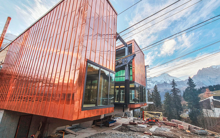 Kupferfassade an der Station Mürren