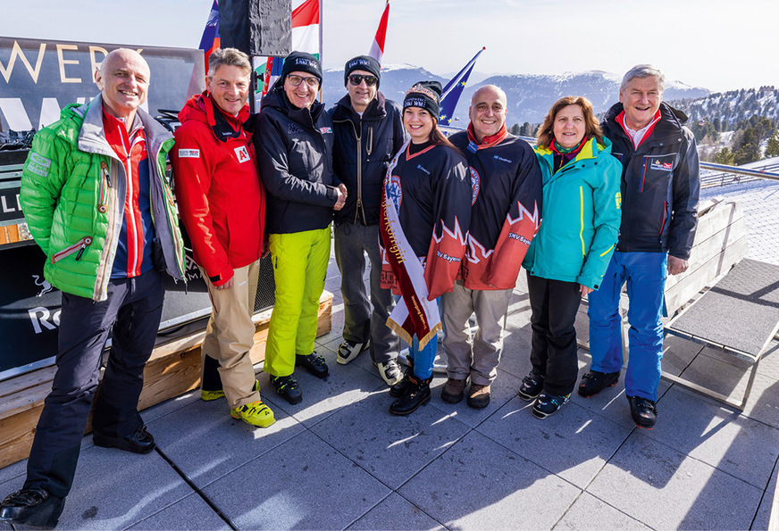 Ehrengäste der Handwerks-Ski-WM waren u. a. Josef Henk (Präsident der Wirtschaftskammer Steiermark, 3. v. l.) und daneben Andi Palli (Geschäftsführer Haushaut), SMV-Spenglerkönigin Marion I. sowie SMV-Vorstand Werner Fünfer