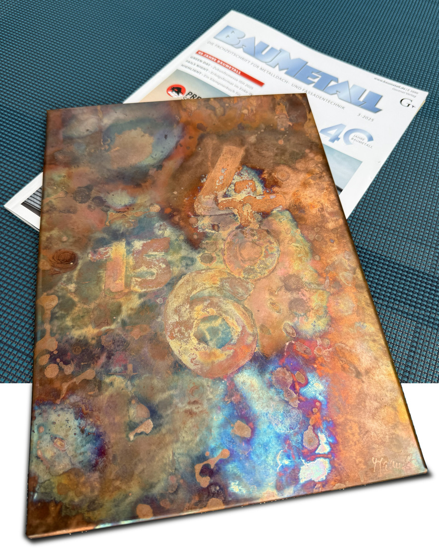 150 / 40 / 60: Dieses Kupferbild von Bildhauerin Maunela Geugelin würdigt gleich drei Jubiläen im BAUMETALL-Jahr 2025