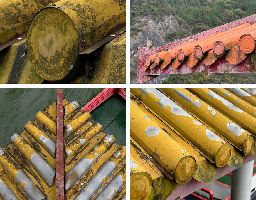 Metalldach in landestypischer Optik – einschließlich Dreieckstraufe, kreisrundem Profilabschluss bzw. Hut-Profil am Grat&nbsp;