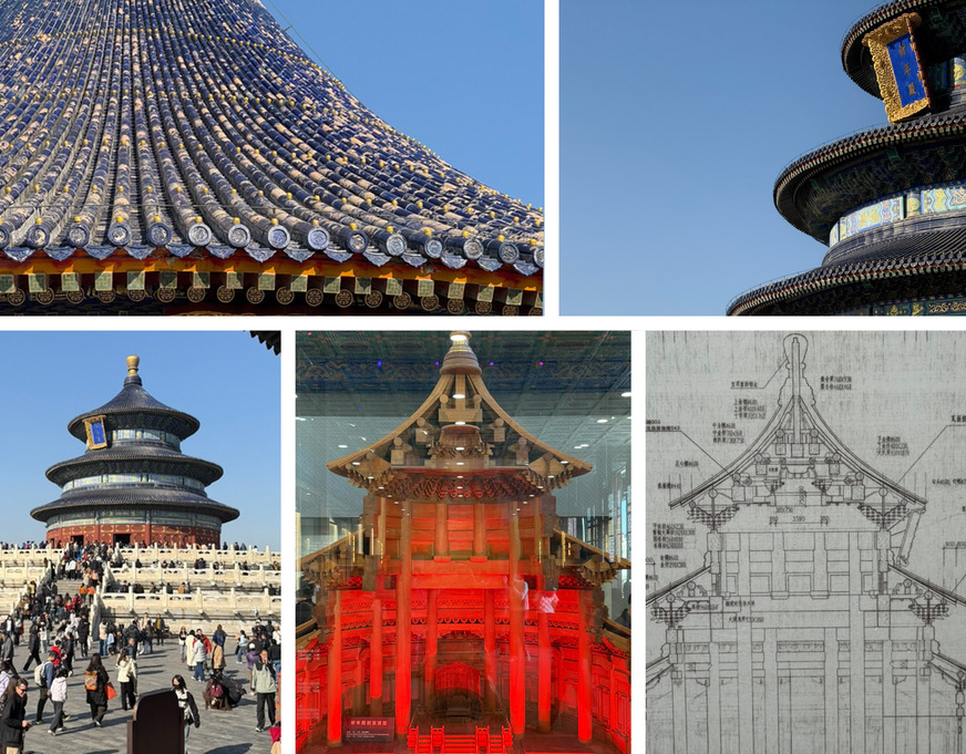 Blick auf das Dach und die Konstruktion des Himmelstempel in Peking