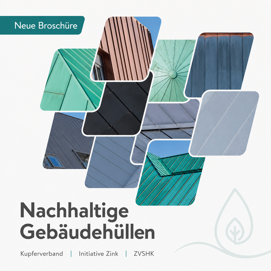 Die neue Broschüre von Initiative Zink, Kupferverband und ZVSHK erklärt Cu-RATE und Zn-RATE zur standortbezogenen Bewertung von Regenwasserabflüssen.