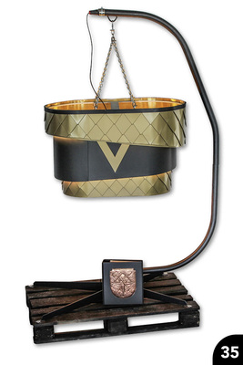 „Hängeleuchte“, Messing und Titanzink, Rautendeckung, Steck- und Falztechnik