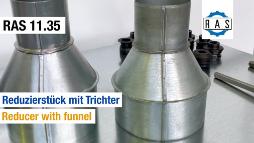 In diesem Beitrag geht es um die Herstellung eines Reduzierstücks. Zwei Rohre mit unterschiedlichen Durchmessern werden über einen kegelförmigen Trichter miteinander verbunden. Dabei kommen Doppelfalz- und Schweifwalzen zu Einsatz