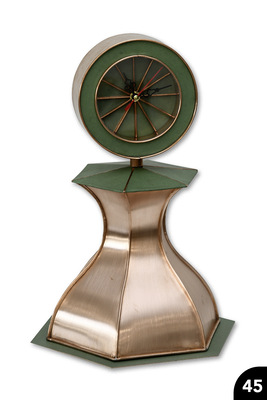 Spengleruhr: Konkav/konvex geschwungene Segmente mit Deckel, Aufsatz und Fuß. Falztechnik, Drahteinlagen. Cu