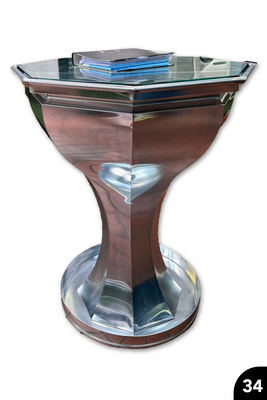 34 Stehtisch mit konkav/konvex geschwungenem Sockel und Wulstabschluss an der Tischplatte 