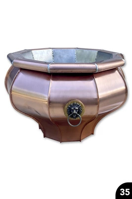 35 Zehnteiliger Kupfer-Weißwurstkessel mit Brezenständer. Korpus gefalzt, Einsatz von Hand verzinnt