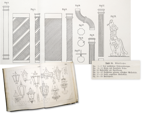 Aufwendige Rohre oder Ziergegenstände sind im Detail abgebildet