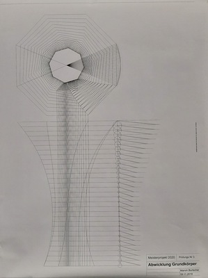 Die Zeichnung zeigt, wie die Segmente für die Indoorsäule abgewickelt wurden. - © Wirtz / BAUMETALL
