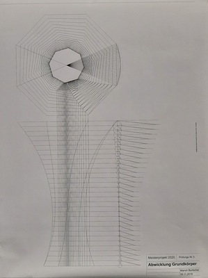 Die Zeichnung zeigt, wie die Segmente für die Indoorsäule abgewickelt wurden.