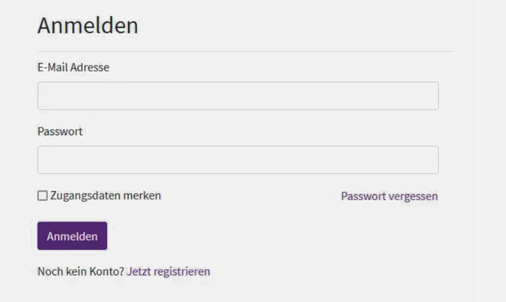 1. Anmeldung und erstmalige Registrierung erfolgen auf dem Kundenportal des Gentner Verlages. Hier können Sie E-Mail-Adresse und Ihr Benutzerpasswort eingeben und über „Jetzt registrieren“ Ihr Kundenkonto anlegen