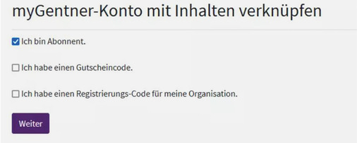 3. Wählen Sie	 anschließend Ihre Verknüpfungsoption. Hier können Sie innerhalb des Registrierungsprozesses ein bestehendes Abo mit Ihrem Profil verknüpfen. Sie geben damit Ihrem Profil entsprechende Abo-Rechte. Auch ein Gutscheincode oder ein Registrierungscode für ein Unternehmen können hier hinterlegt werden. Wussten Sie, dass Sie mit dem einmal angelegten Onlinezugang das geballte BAUMETALL-Wissen mit nur wenigen Klicks abrufen können? Informative Extras, spannende Fachbeiträge und das 16 Jahrgänge umfassende Heftarchiv stehen Digitalabonnenten jederzeit zur Verfügung. Sie besitzen noch keine digitale Erweiterung? Wenden Sie sich gerne an abo@gentner.de und nutzen Sie alle Vorteile!