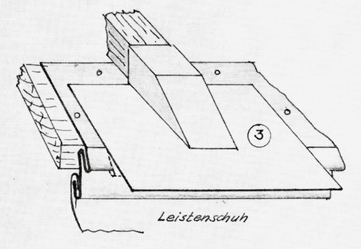 Bei geringen Neigungen kann mit einem zusätzlichen Leistenschuh gearbeitet werden - © Die Fachkunde der Bauklempnerei/ Gentner Verlag
