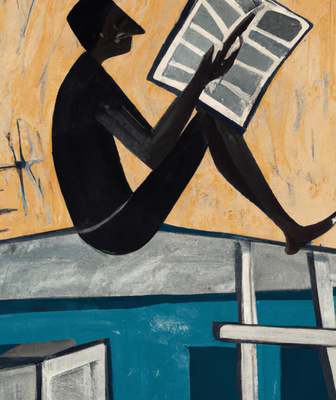 Auf die Anfrage „Abstrakte Darstellung, Ölgemälde einer Person, die Zeitung auf dem Dach liest“ fertigte die KI in weniger als zwei Sekunden dieses Bild an. Spannend: Das Ergebnis der Bild-Rückwärtssuche über Google zeigte kein einziges ­ähnliches Bild