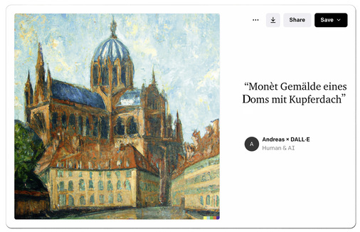 Das Bildergebnis zur Anfrage „Monet, Gemälde eines Doms mit Kupferdach“ ist überraschend gut gelungen - © Bild: Buck / DallE
