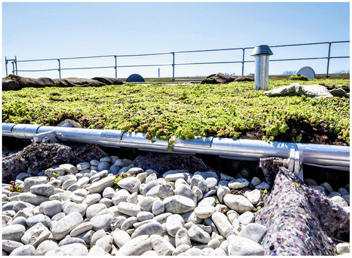 Das System ist auf Stehfalzhöhe und Profilbreite der Rib-Roof-Profile angepasst. Die Aufbauhöhe beträgt niedrige 100 mm