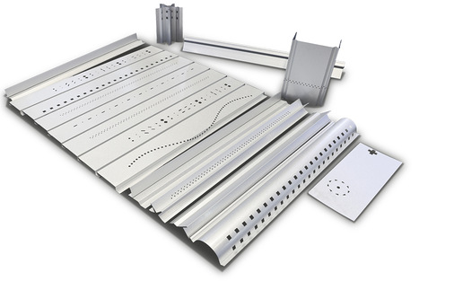 Gelochte Streifen und Profile veranschaulichen die vielfältigen Anwendungsmöglichkeiten des  Evocut-Systems