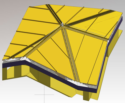    CAD-Darstellung des Knotenpunktes der Grat- und Kehlrinnenanschlüsse 