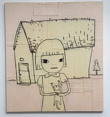 In zahlreichen Arbeiten plaziert Yoshitomo Nara ein Haus mit Satteldach