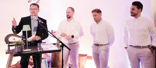 Das Geschäftsführer-Trio mit Festredner Friedrich Sacher (HWK Freiburg)