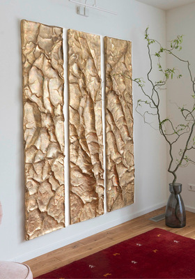 Messing-Wandelemente für einen Wohnraum. Ausführung: Living Life 1800 x 400 x 30 mm