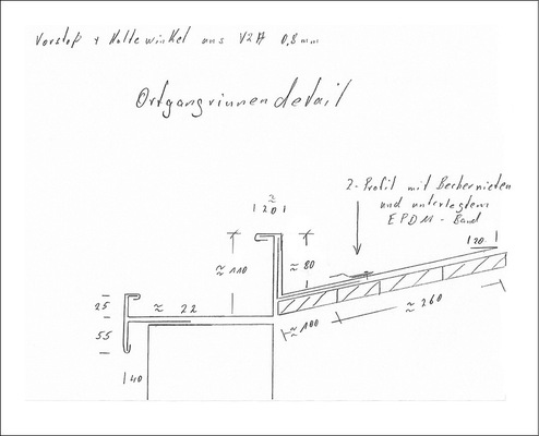Die Handskizze veranschaulicht das Ortgangdetail