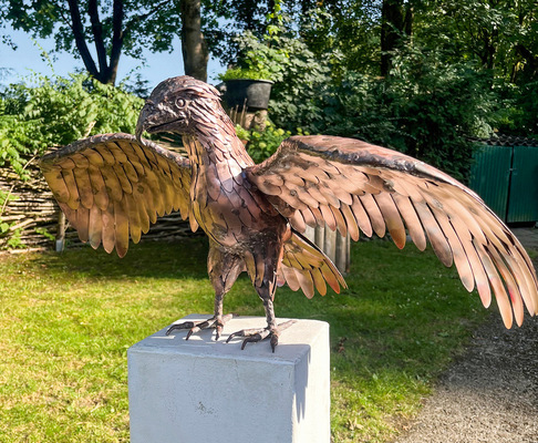 Ein riesiger Kupferadler breitet seine Schwingen aus