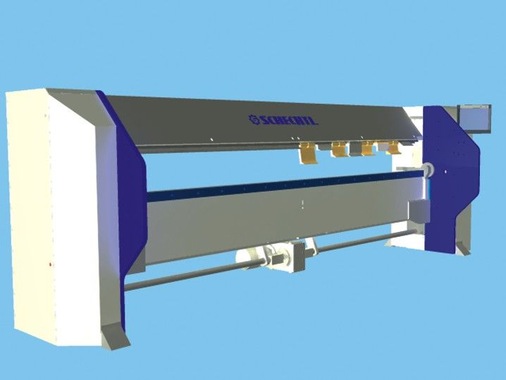 Die Schechtl-MAZ , hier mit geöffneter Oberwange und verschiedenen Werkzeugvarianten in der “Klick-Schiene“, besitzt eine deutlich höhere Seitenständerkonstruktion als die Schechtl-Maschinen MAX und MAB.
