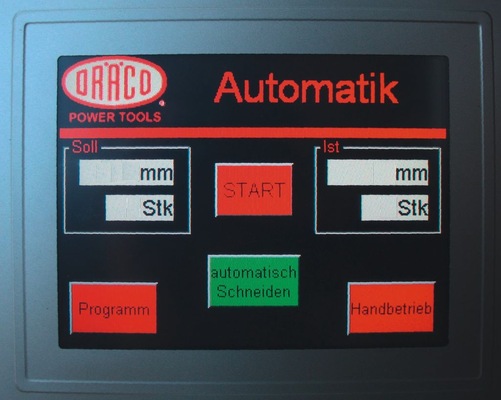 “Touch Screen“-Steuerung der Dräco-Profiliermaschinen K1-W-VA/800 und K1-W-VA/1000.
