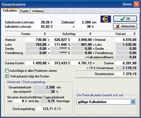Bild 4.: Endpreiskalkulation eines Angebotes.