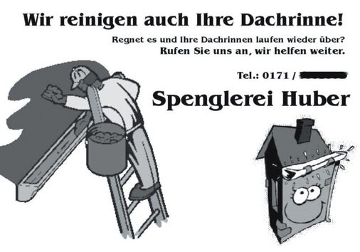 „Wir reinigen auch Ihre Dachrinne!“ Können Spengler tatsächlich nur Rinnen reinigen? Diese Botschaft vermittelt zumindest diese Zeitungsanzeige