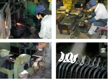 In der japanischen Scherenmanufaktur werden Blechscheren in akkurater Handarbeit gefertigt.Schleif- und Fügevorgänge werden dabei nur von den erfahrensten Mitarbeitern ausgeführt