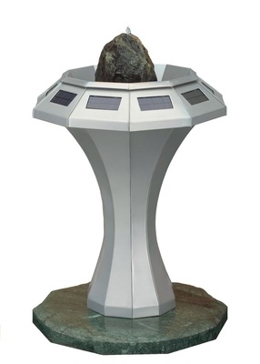 49<br />Solarbrunnen <br />Zehnteiliger Grundkörper mit aufgesetztem Oberteil<br />Material: Titanzink <br />Verbindung: Falztechnik