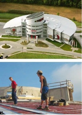 1 Auf dem 3000-m²-Prefalz-Dach des Gemü-Domes… <br />2 …montierten die Smejkal-Klempner konische Scharen mit einer Gesamtlänge von etwa 33 m