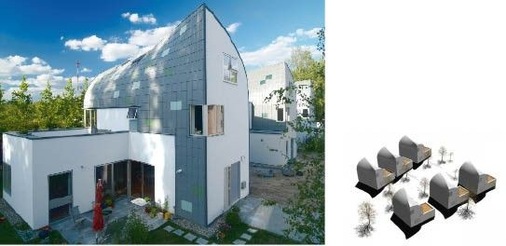 Sparsam gebaut und ganz schön verdreht sind die Giebelhäuser der Nägeli-Architekten. Mit reinen Baukosten von etwa 1000 Euro je m² Wohnfläche sind die Häuser sogar überdurchschnittlich günstig
