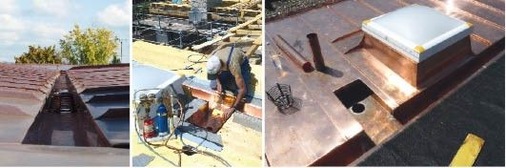 Klaus Deul passt einen T-förmigen Auslaufbereich ein, der zudem als Wassersammelebene für Sicherheit sorgt. Das Ergebnis kann sich ebenso wie die fach­männische Traufausbildung am Rinnenverlauf sehen lassen
