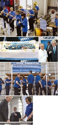 1 + 2 Mit Jubiläumskuchen

und schneidiger Musik...3 Josef André (hier mit dem

Politiker Martin Zeil) ist bei

Zinnbauer der Mann für alle

Spenglerbelange4 + 5 ... kümmerte sich

der bayerische Minister

Martin Zeil um

eine hochprofessionelle

Dichtheitsprüfung