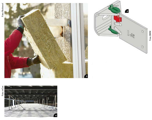 3 Verankerung der Unterkonstruktion

durch die Dämmung in den Verankerungsgrund4 Diese wärmebrückenminimierte

Unterkonstruktion erfüllt sogar

den strengen Passivhausstandard5 Thermisch entkoppelter Wandhalter