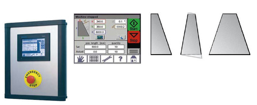 Über das moderne Touch-Panel mit SPS-Steuerung werden die Werte „schmal“, „breit“ und „lang“ eingegeben und dann vom Rechner in eine einmalige Einstellposition für die Schrägstellung der Schar umgerechnet